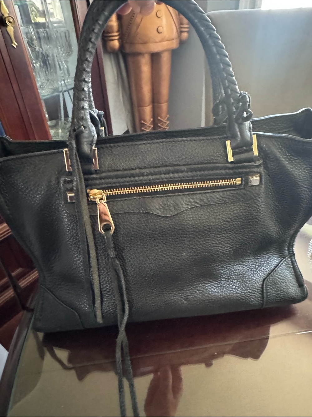 Rebecca Minkoff Black Leather Satchel with Gold Hardware
